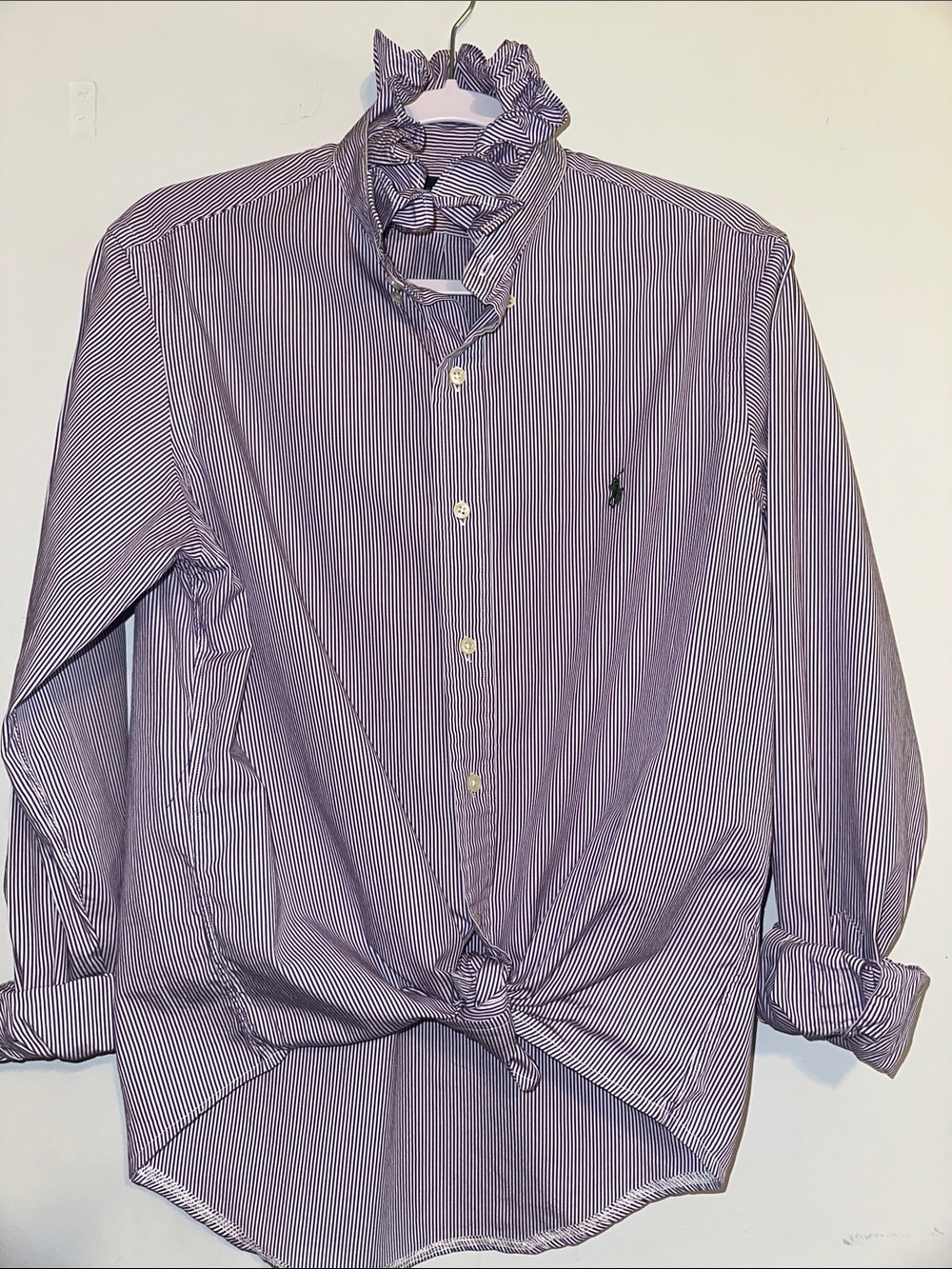 Ralph Lauren Purple & White Pinstripe Ruffle collar Shirt